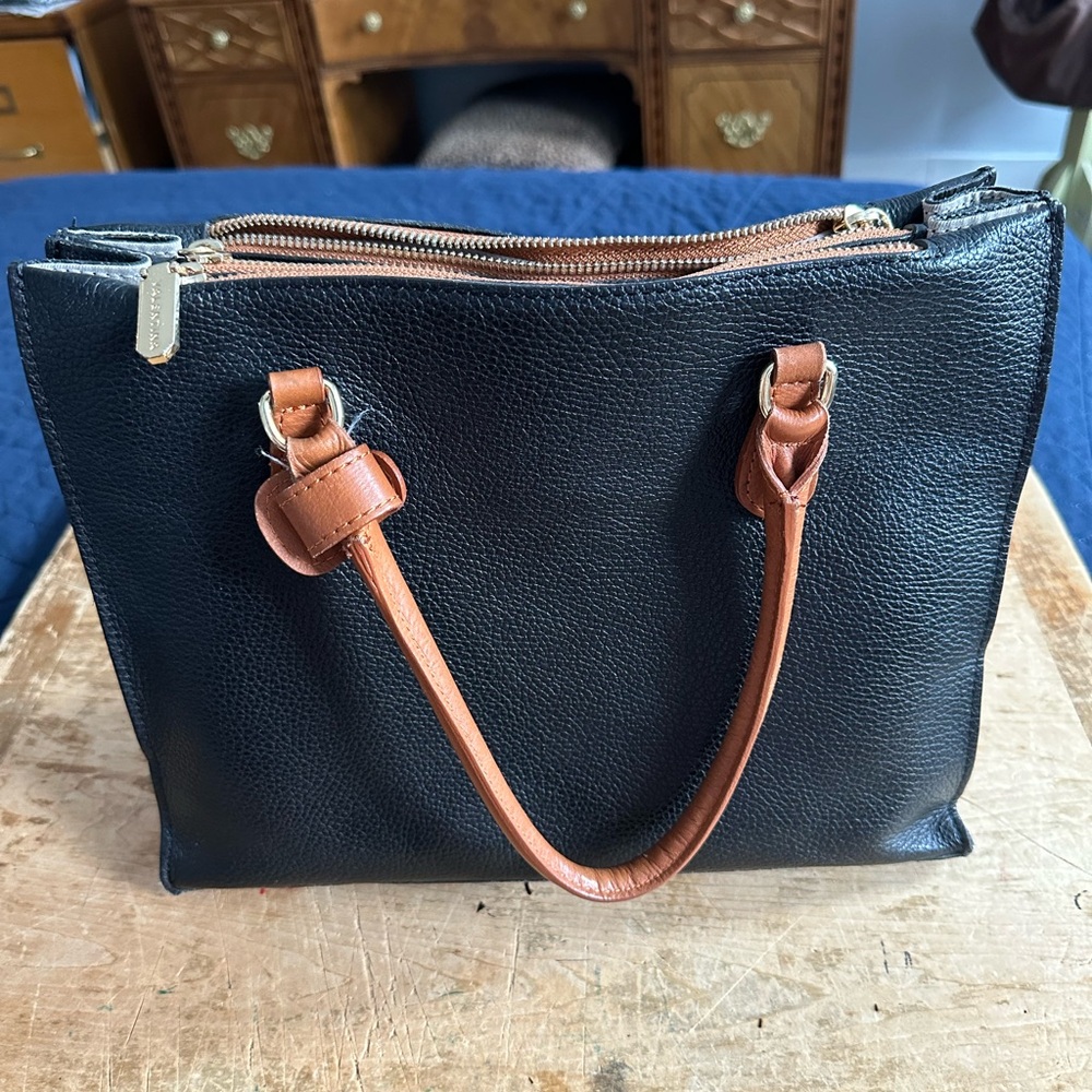 Valentina Black and Tan Leather Tote